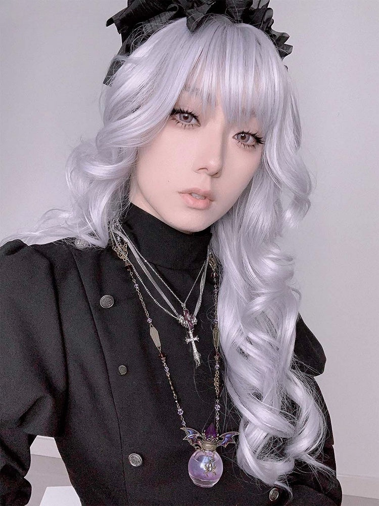 Wig Length Bangs 70CM With Wavy Silver Air