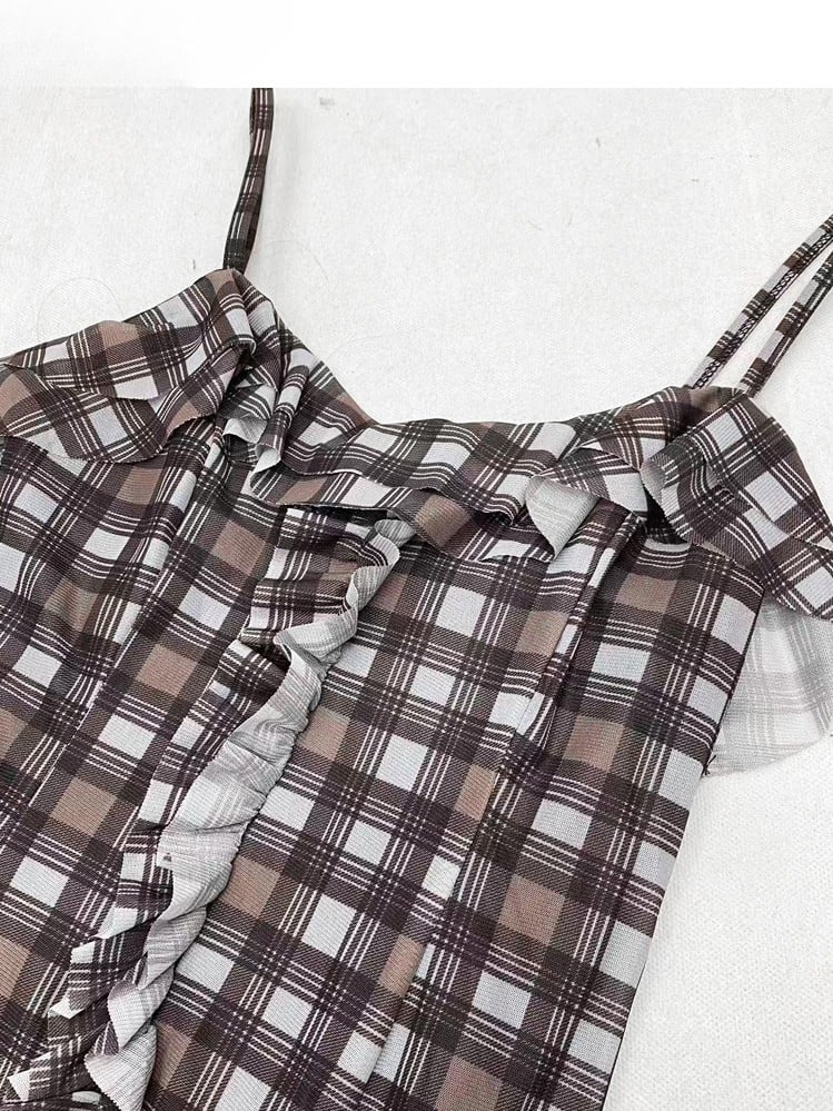 Saummuster Cami Glamorous Bittersweet Brown Plaid Asymmetrisch