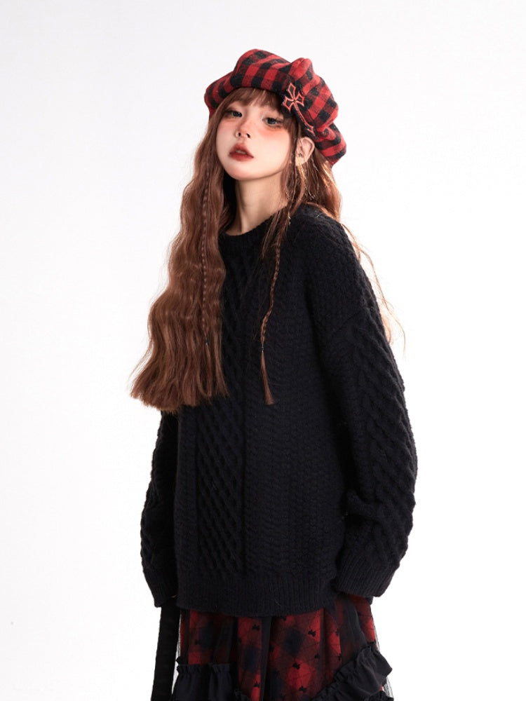 Black Round Neck Loose Sweater