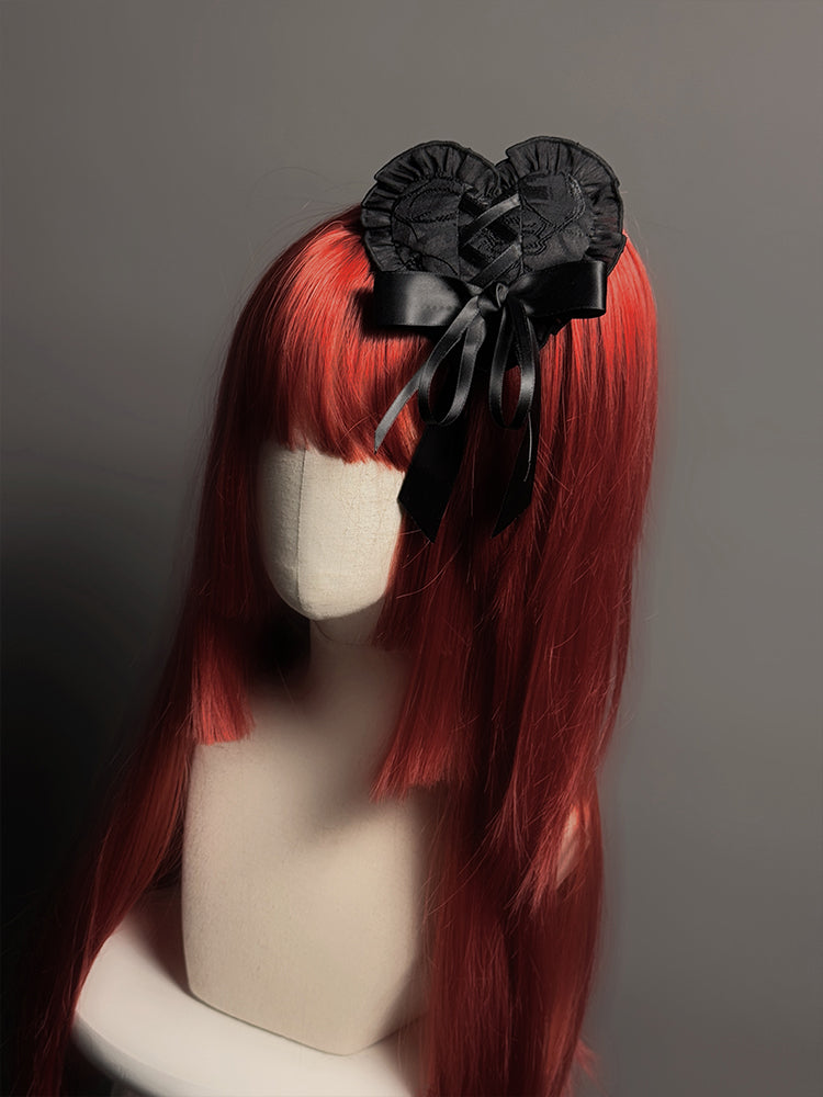赤白ハート型ヘアクリップ ブラック /
