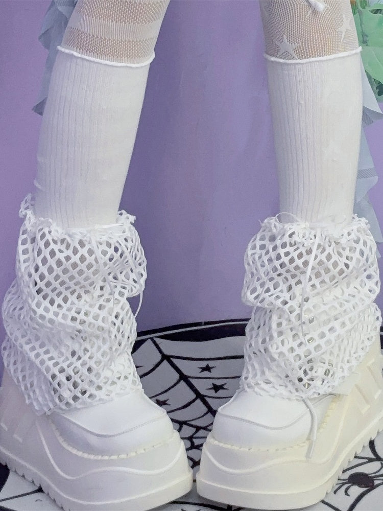 Hollow-out Warmers Y2K Details Design Black/White Bowknot Leg