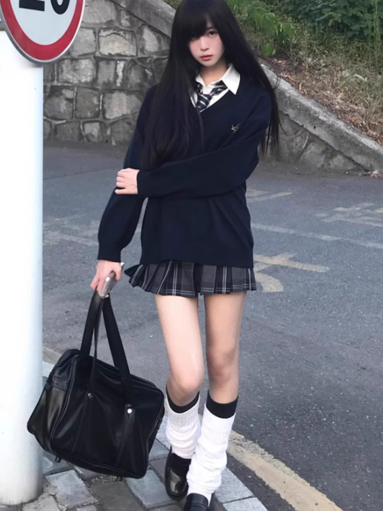 Rock 39CM Muster Plaid Uniform Schwarz JK Plissee