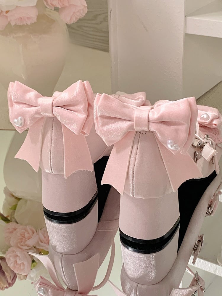 Top Schleife Herz Design Abnehmbare Träger Süße Knöchel Kreuz und Quer bei Schuhe Dual Rosa Schnallen Schnalle Lolita Mit