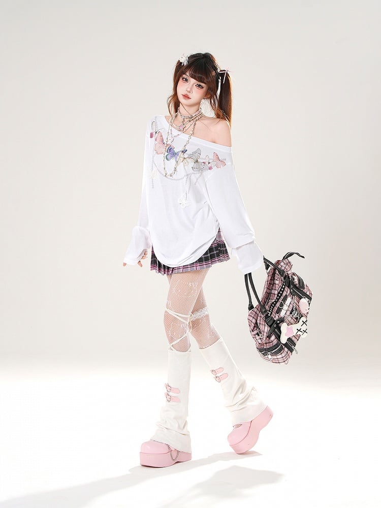 Back Cutout White/Pink Asymmetrical Detail Butterfly-shaped