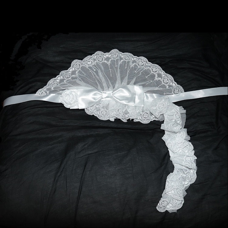 Großes Haarband mit Blumenmuster, weiß/schwarz, mit Schleifenbesatz und Spitze