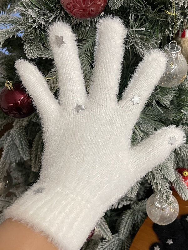Black/White Lolita Star Plush Gloves