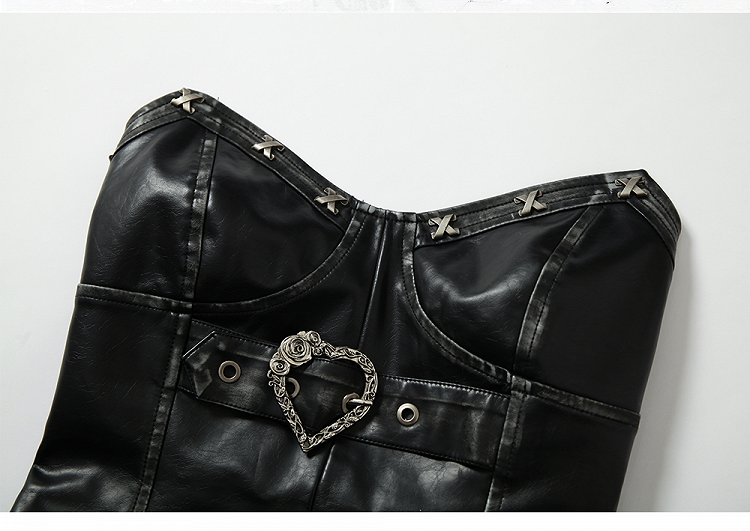 Black Bustier Top with Heart-Shaped Buckle