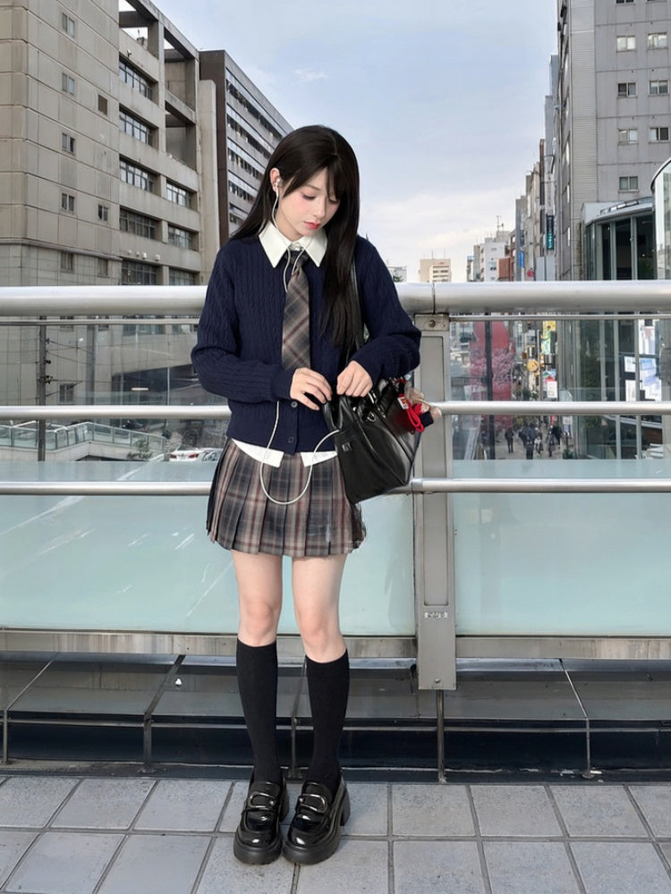 42CM/45CM/48CM/56CM/65CM Style JK Uniform Pleated Skirt Gray Plaid Preppy