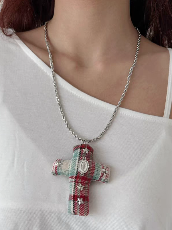 Necklace Y2K Cloth Cross Pendant