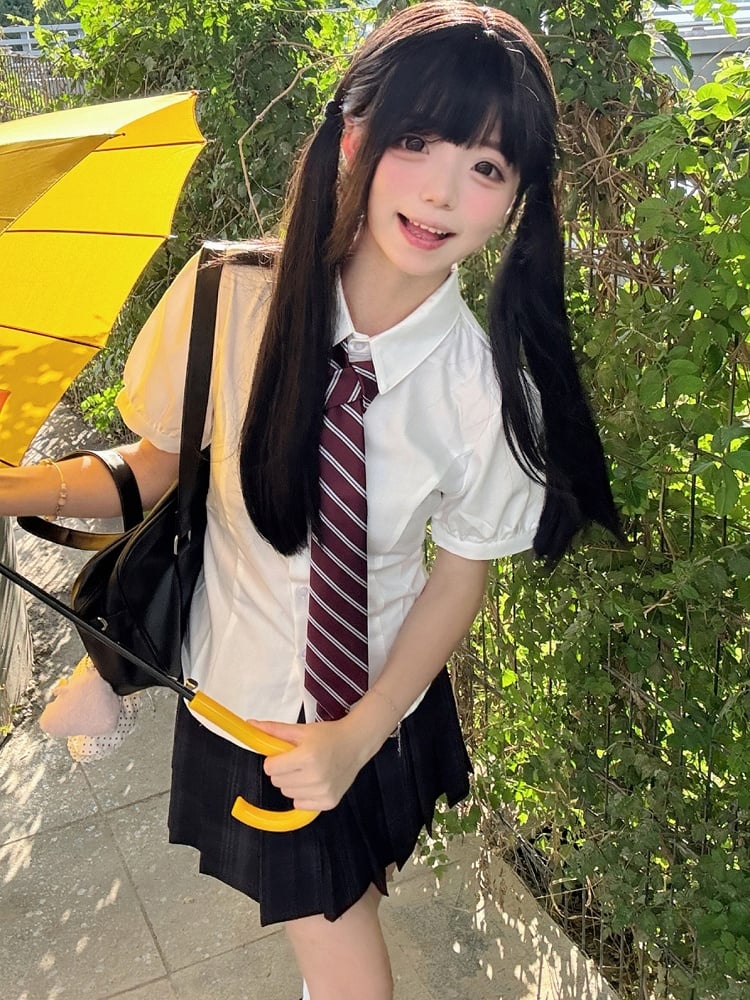 White At JK Uniform Self-tie Puff Back Sleeves Shirt Design