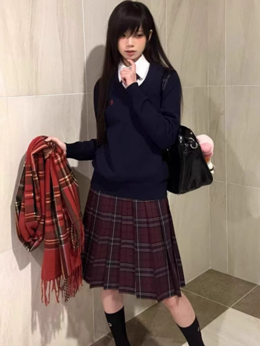 Musterrock 55CM Plissee Rot Uniform JK Plaid