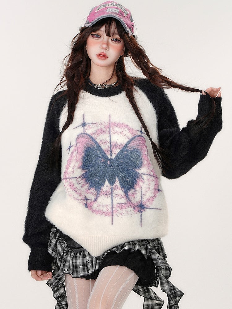 Butterfly Black and White Soft Mohair Sweater