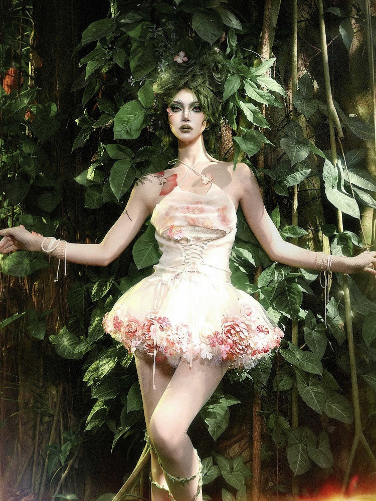 Halter Neckline Cowl Fairy Self-tie Top Floral Neck