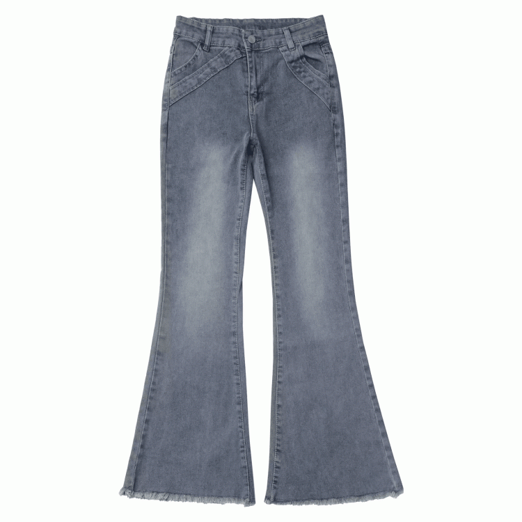 Blue Raw Hem Flared Jeans