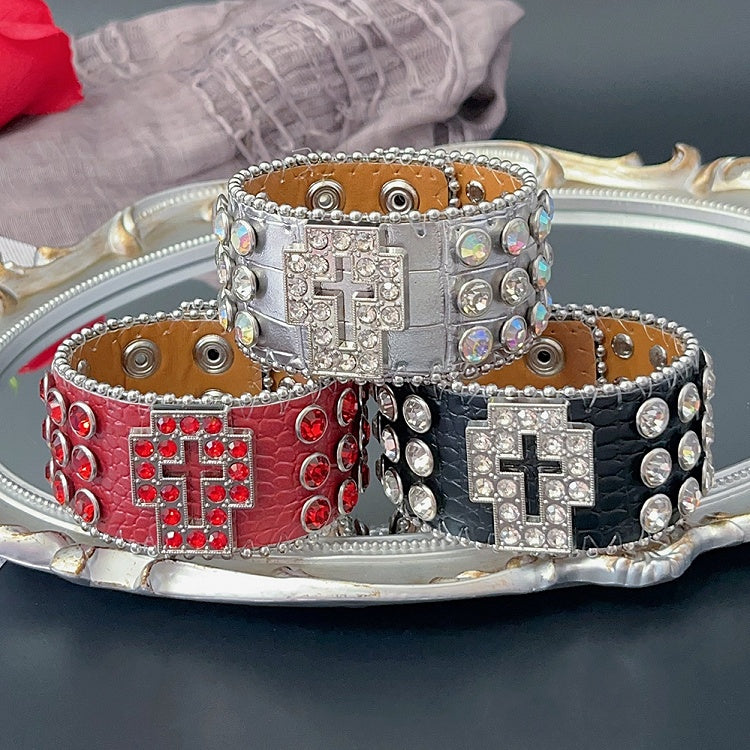 Rot/Schwarz/Silber Armband Y2K Strass Armband verziert Kreuz Design
