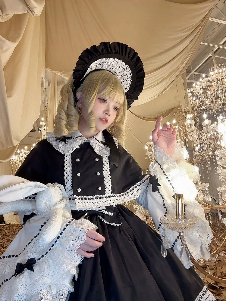 Decoration Black Bowknots White Peter Pan Collar Bell Sleeves Blouse