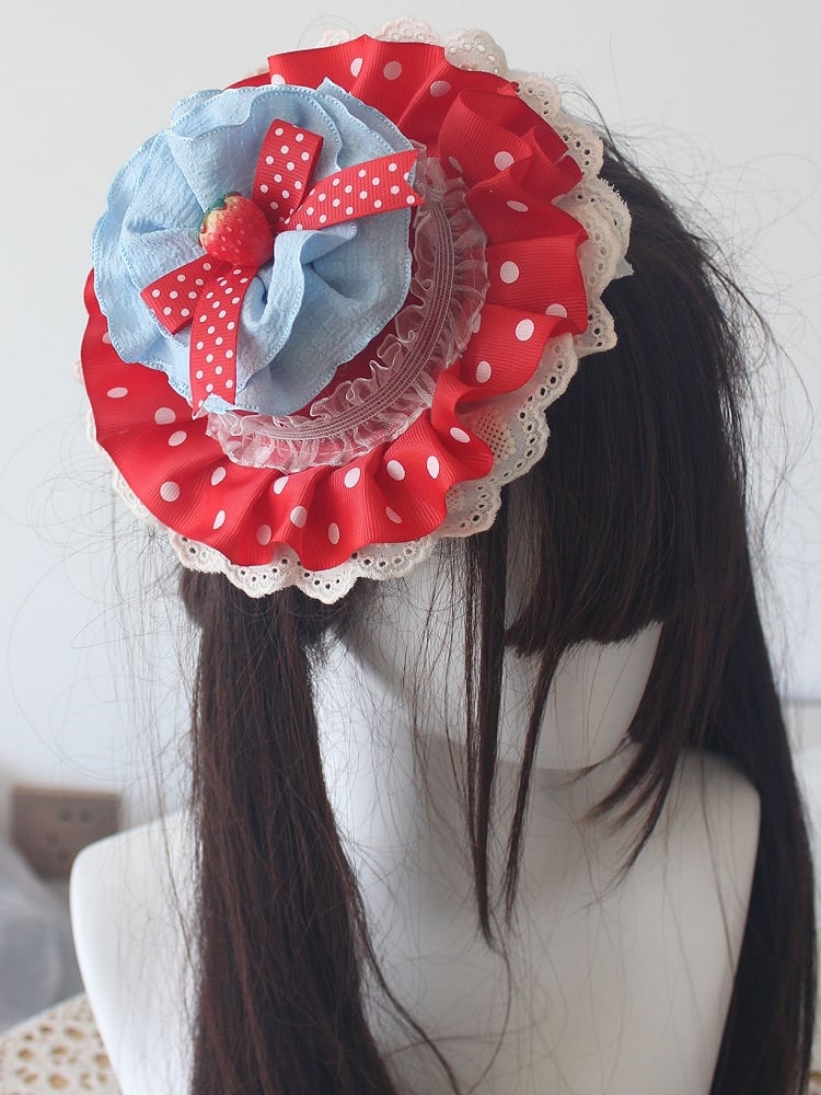 Polka-dot Red Hat Mini Decorated Pattern Strawberry