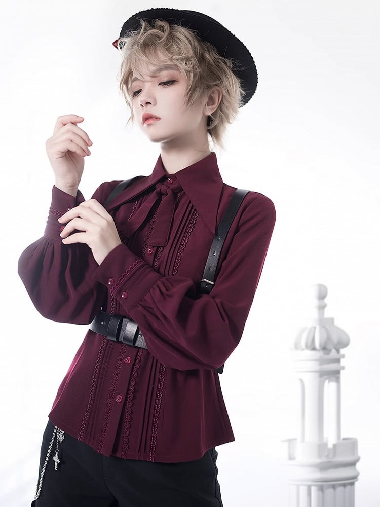 Prince Lace Ärmel 4 und lange Details Foldover Plissee Optionen Farbe Shirt Kragen Spitze