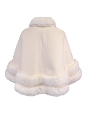 Faux Fleece Cloak White With Fur-Trimmed Bow Accents Creamy
