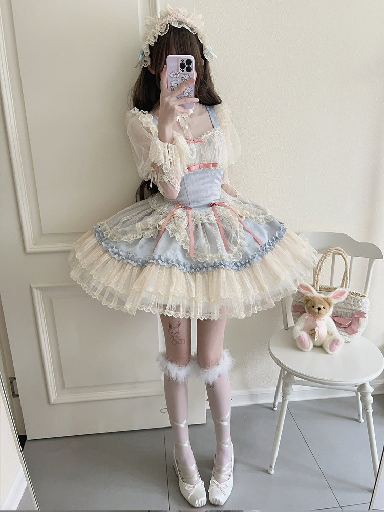 Bows Skirt Blue Balletcore Short Fabric Small Dress Lolita Jumper