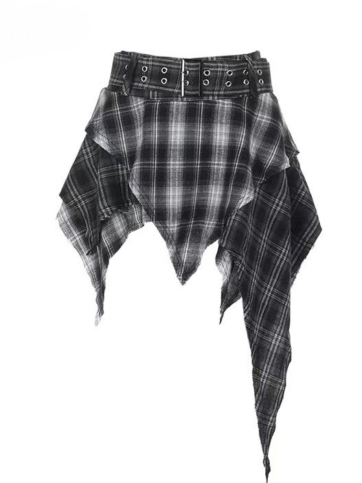 Dye Tie Design + Plaid Cami Pattern Dress Top Neck Asymmetrical Skirt Detail White Black Hem Halter Spiderweb