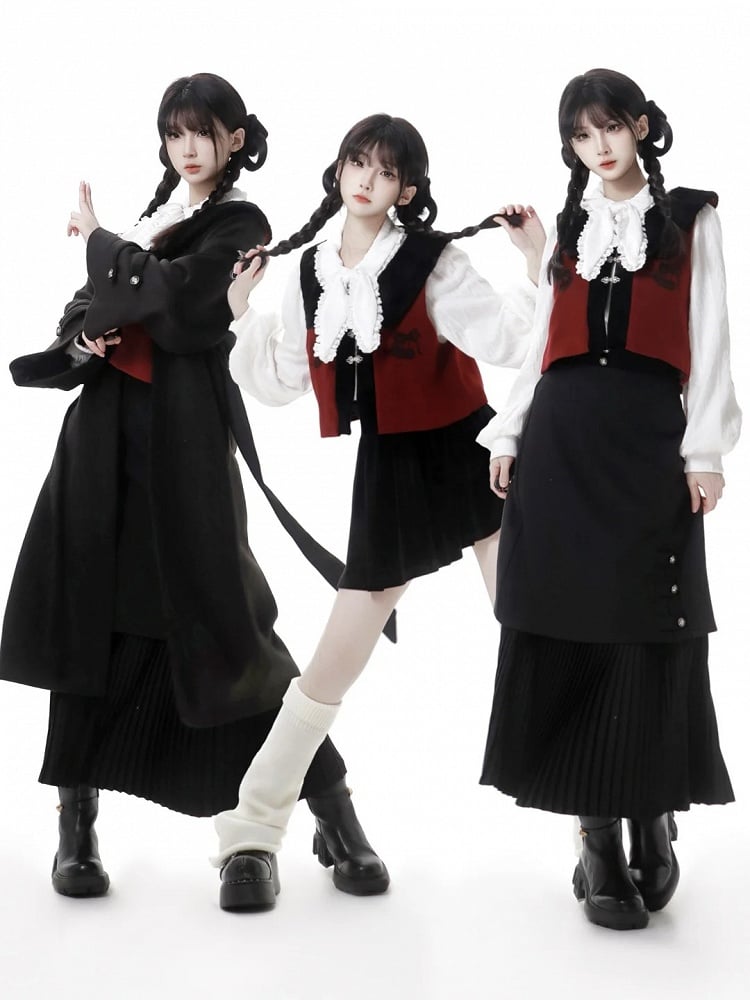 Black and Red Plush Collar Bowknot Vest