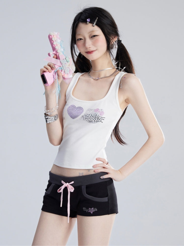 Sweet White Kitty Rhinestones Tank Top/T-Shirt