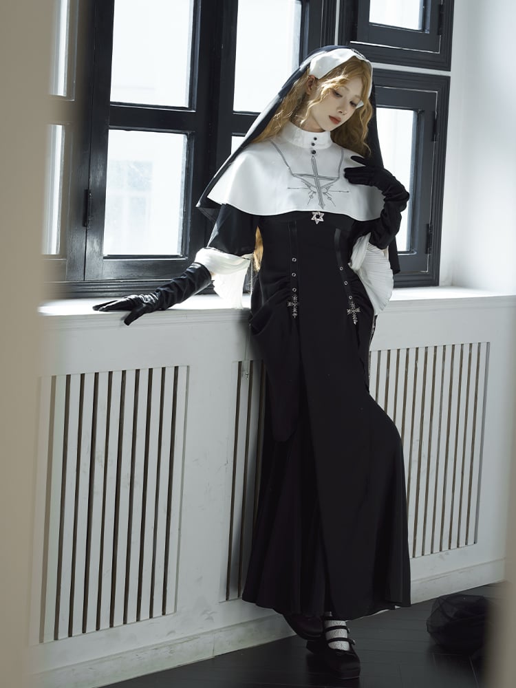 Necklace Set Black Elbow-Length Gloves/Multi-layered Bead