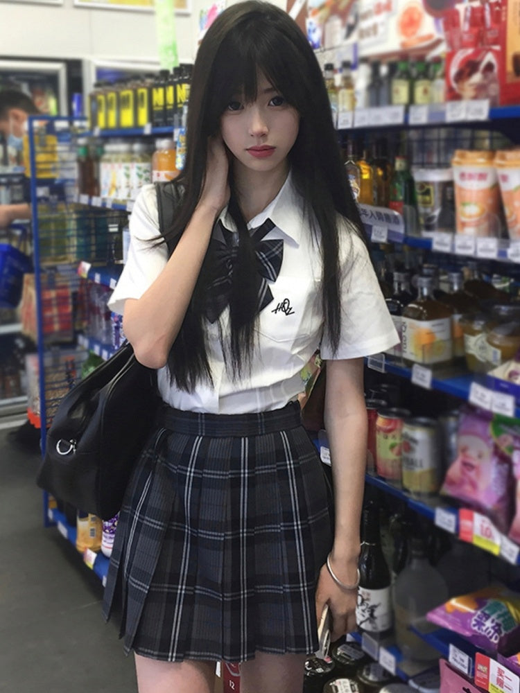 Uniformrock Muster 45CM JK Plaid Schwarz Plissee