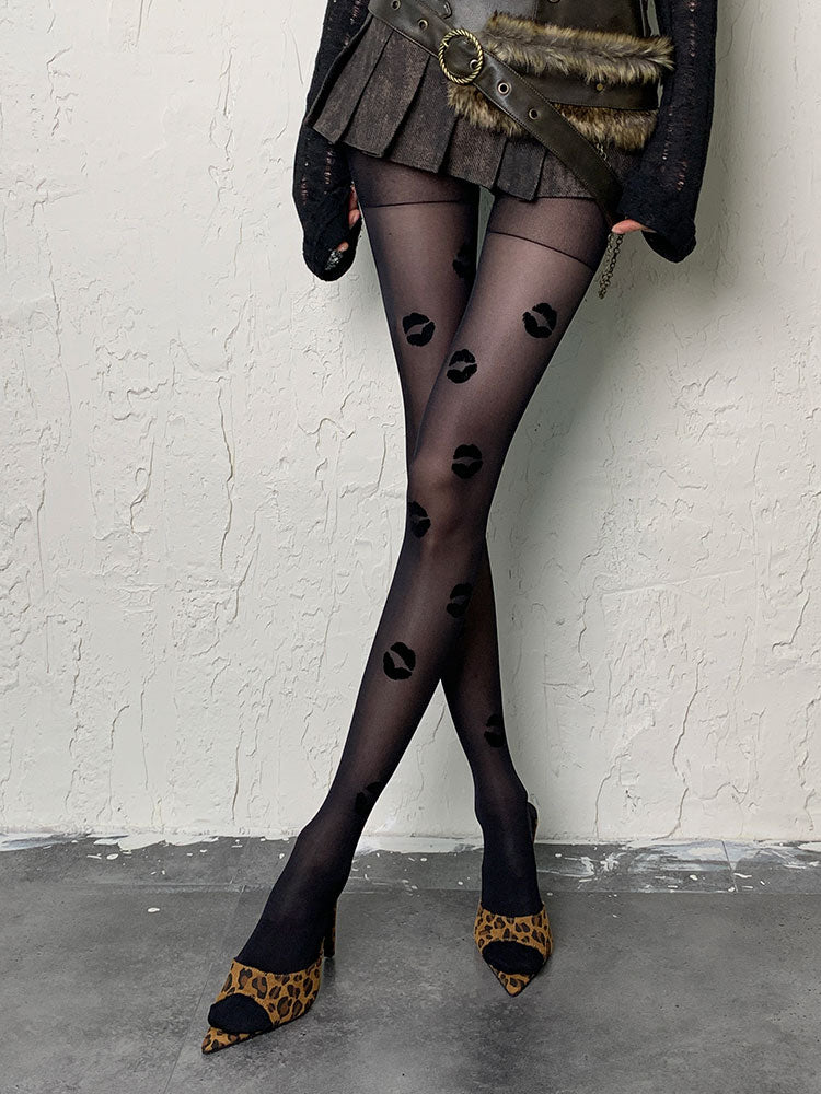 Black/Red Gothic Lips Tights