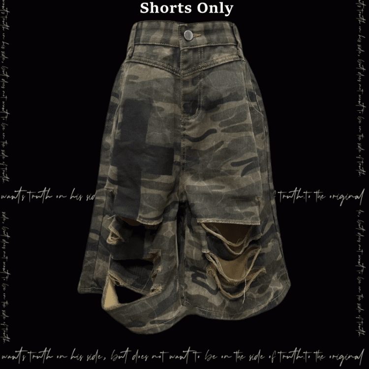 Punk Camouflage Distressed Holes Wasteland Wide-Leg Shorts