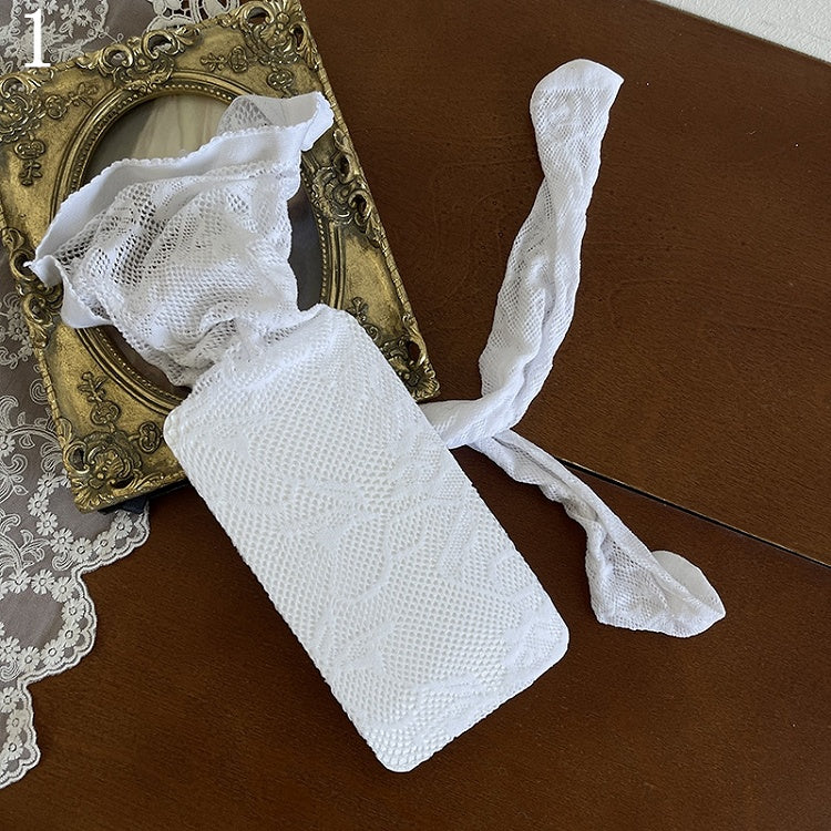 Straps Leg Hollow-out Ruffle Underknee Tights/Pink Warmers/White Cuffs Lace Stockings/Self-tie Lace-up White