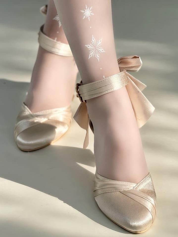 Delicate Champagne Classic Heart-shaped Shoes High-heel Bow Lolita Clasp with