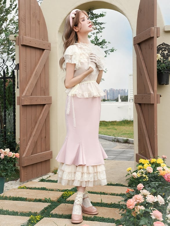 Elegant Three Pink Layers Hemline Mermaid Slip Dress Ruffle