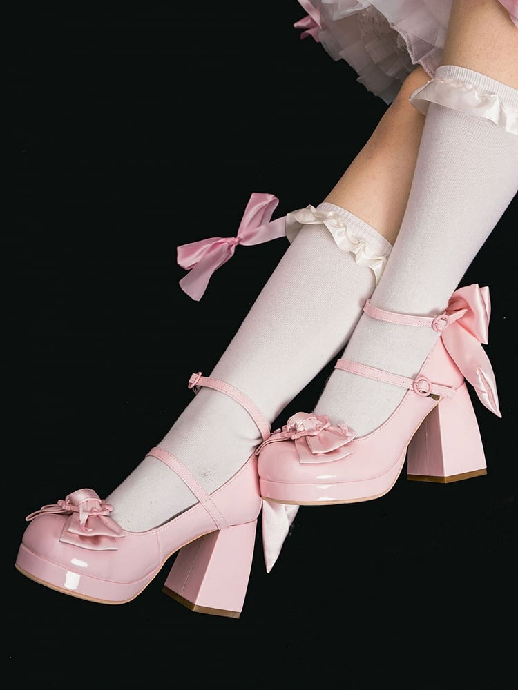 Heels bei High Pink Block Bow Top Plateau poliert