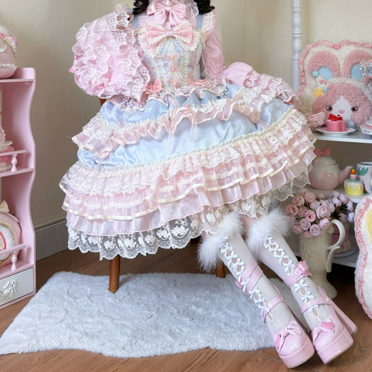 Hanayome Chain Decorated Princess Lolita Dress Blue Bead Bows