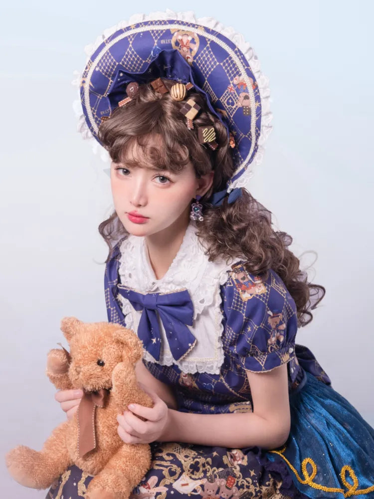 Print Bonnet Bear Blue Clearance -