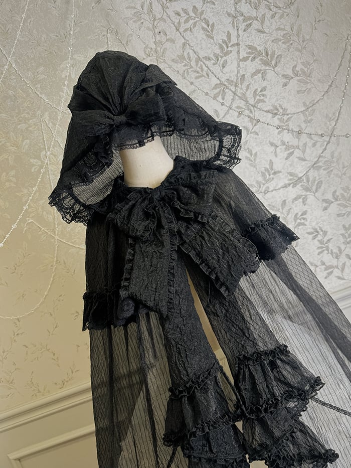 Black Big Neckline Self-tie Cloak Bow