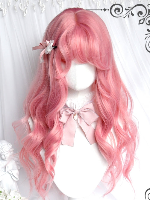 Bangs With Long 65cm Wavy Wigs Pink