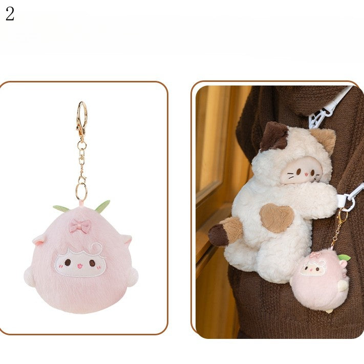 Plush + Options 4 White Backpack/Crossbody Keychain Bag Small/Middle/Large Size Kitty-shaped