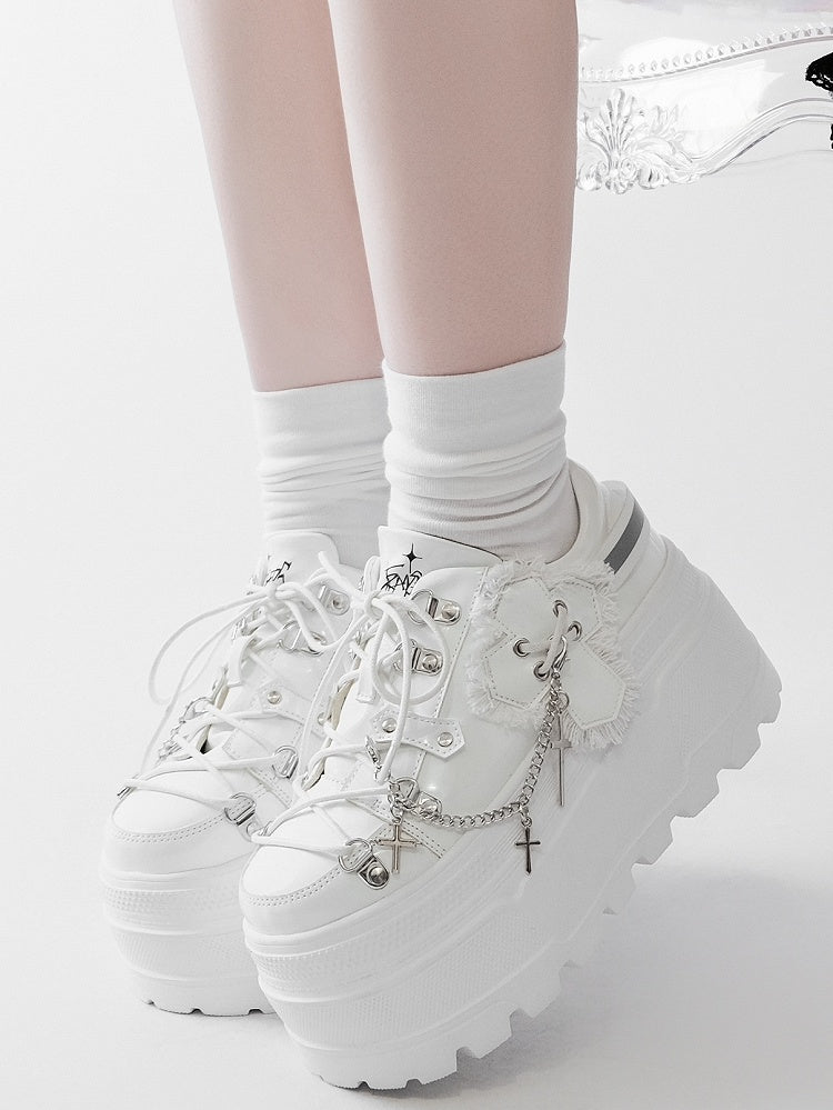 Ties Platform Detachable Punk Chain Shoes Design White Cross Lace-up Charm Front With