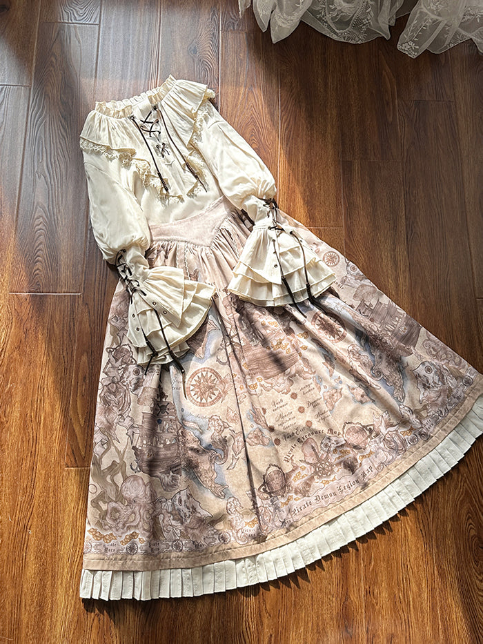 Pirate Skirt Print Waist Creamy Ship Lolita Belt Corset