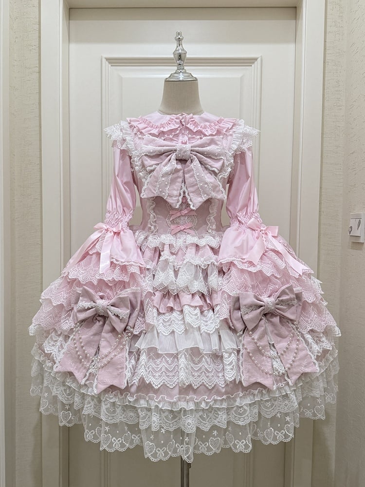 / Ears Collar Black Sleeves White Pink Bunny Long Shirt