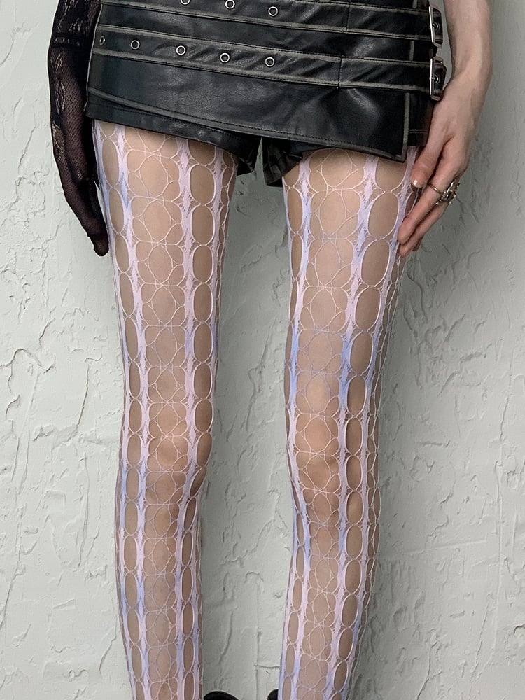 Yellow/Pink Tie-Dye Blue Gray Design Tights Y2K Cut-out Fishnet