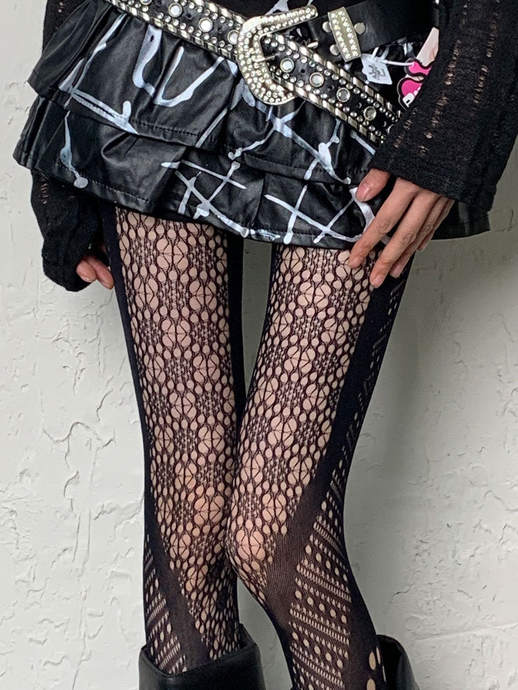 Black Y2K Asymmetrical Hollow-out Tights