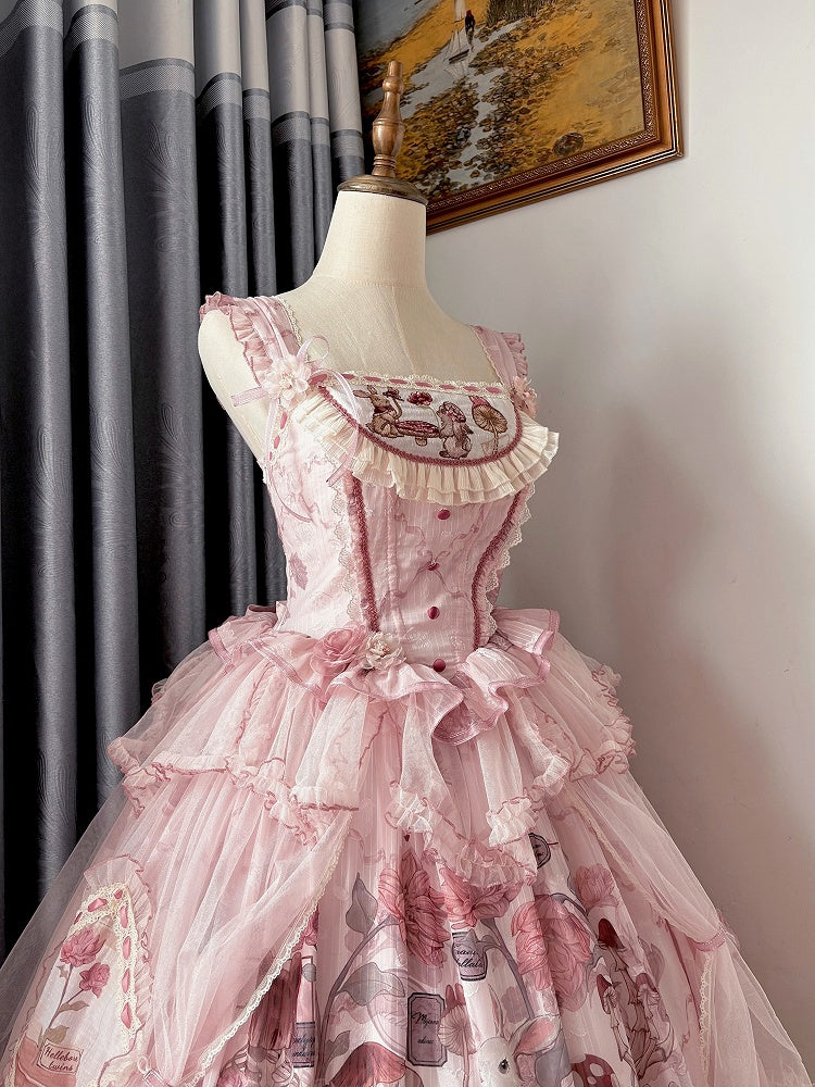 Pink Bunny Basque Waist Mushroom Skirt Princess and Jumper Lolita Print