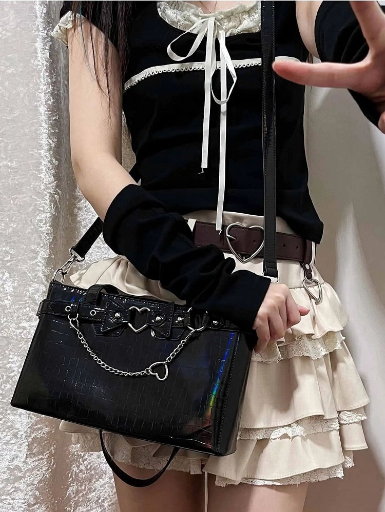 Bag Black Chains Shoulder Detachable Ita