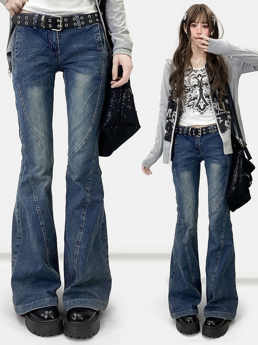 Jeans Waist Silhouette Flare Low Blue