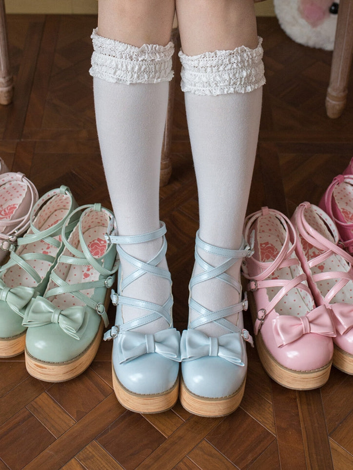 Runde Schuhe Heels Süß Blau PU Baby Plattform Mitte - Zehe