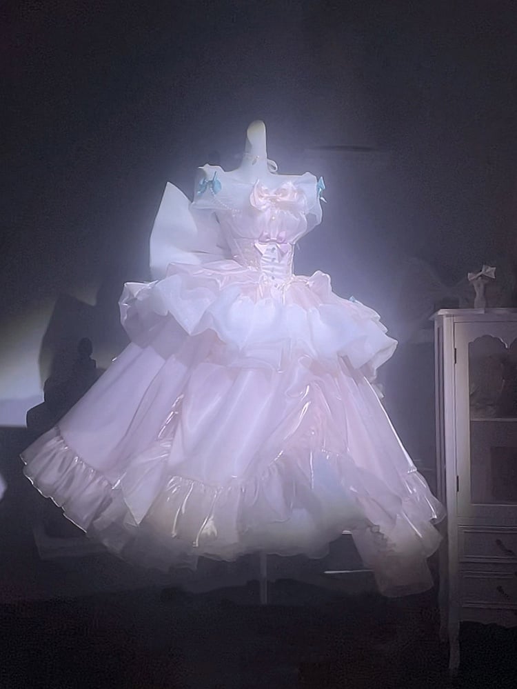 Hime Strapless Lolita Big Waist Bow Dress Neckline Sweet Corset Pink